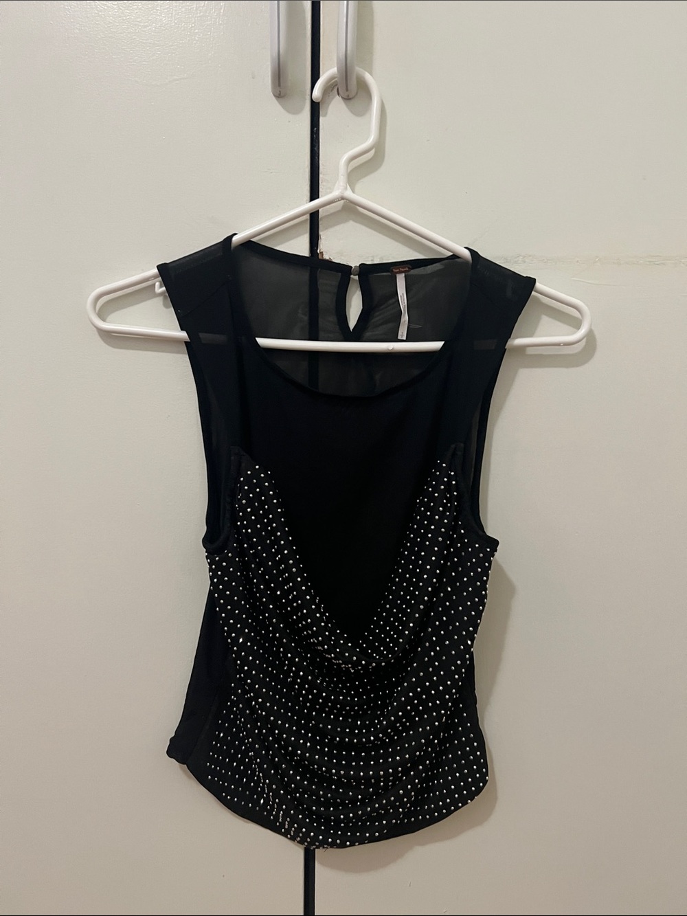 Free People Black Sleeveless Draped Stud-Embellished Camisole